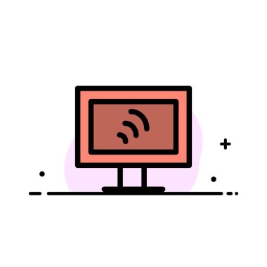 Bilgisayar, Wifi, Servis İş Düz Hat Dolu Simge Vektör B