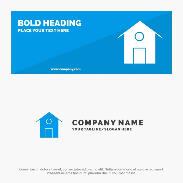 Home, House, Building SOlid Ícone Website Banner and Business Log — Vetor de Stock