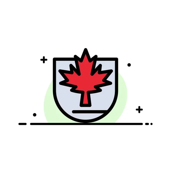 Ασφάλεια, Leaf Shape, Καναδάς, ασπίδα εργασίας επίπεδη γραμμή γεμισμένο εικονίδιο V — Διανυσματικό Αρχείο
