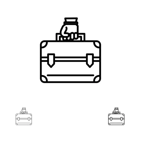 Argent, Porte-documents, Étui, Sac Ensemble d'icônes de ligne noire mince et audacieuse — Image vectorielle