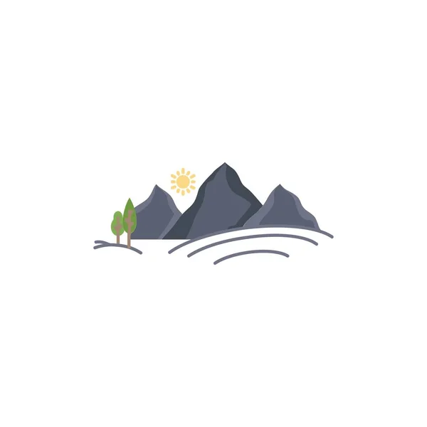Heuvel, landschap, natuur, berg, zon plat kleur pictogram vector — Stockvector