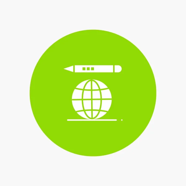 Mundo, Globo de la educación, Icono de lápiz glifo blanco — Vector de stock
