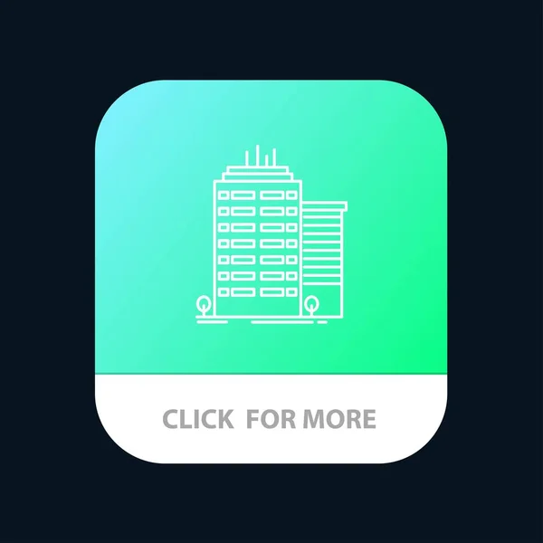 Edificio, grattacielo, ufficio, Top Mobile App Button. Android e — Vettoriale Stock