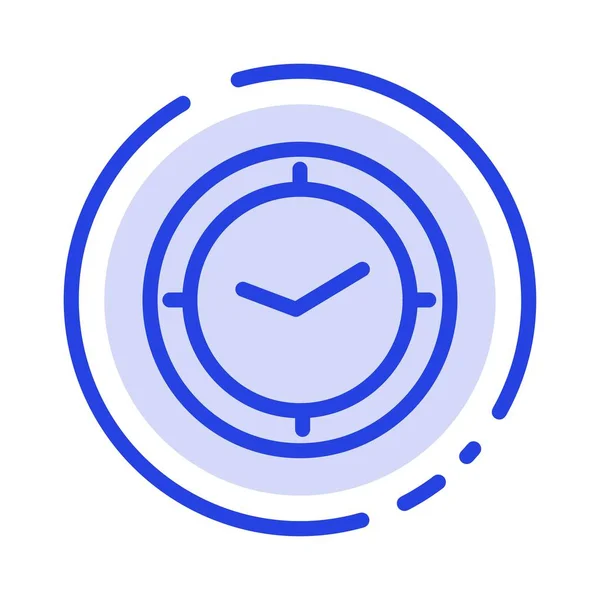 Reloj, tiempo, temporizador, reloj azul punteado línea icono — Vector de stock