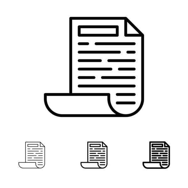 File, Design, Documento Grassetto e sottile linea nera set di icone — Vettoriale Stock