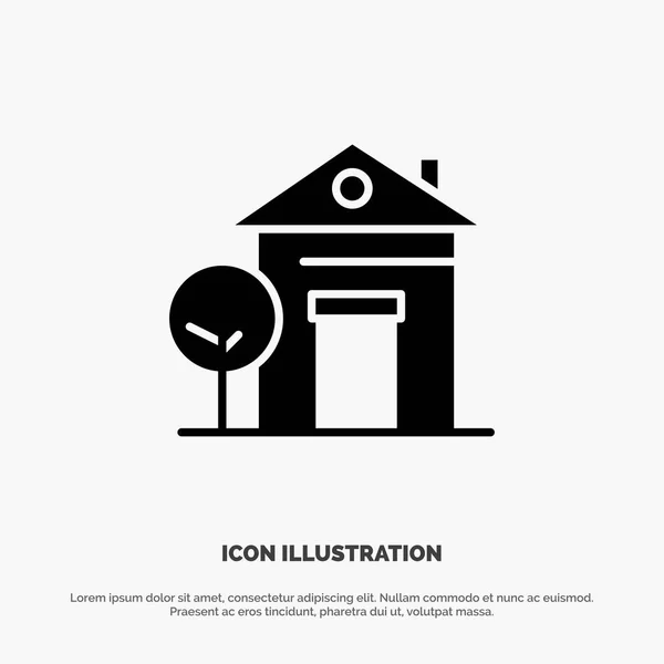Building, Home, House, Hotel Solid Black Glyph Icon — 图库矢量图片