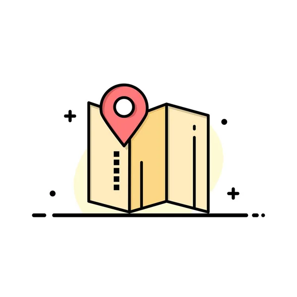 Localização Mapa Pin Hotel Business Flat Line Filled Icon Vector — Vetor de Stock