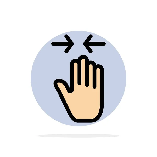 手、ジェスチャー、ピンチ、矢印、抽象的な円の背景にズーム — ストックベクタ