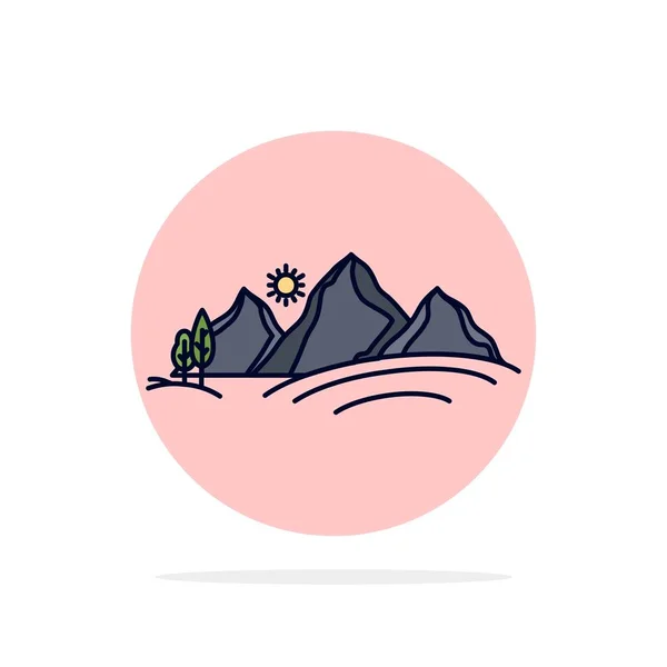 Пагорб, пейзаж, природа, гора, сонце Плоский колір іконка Вектор — стоковий вектор