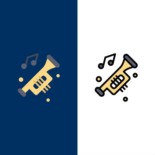 Accessories, Car, Horn, Noise, Trumpet  Icons. Flat and Line Fil — Stock Vector