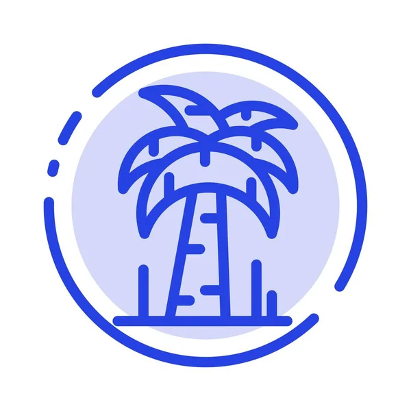 Palm, boom, Brazilië blauw gestippelde lijn lijn pictogram — Stockvector