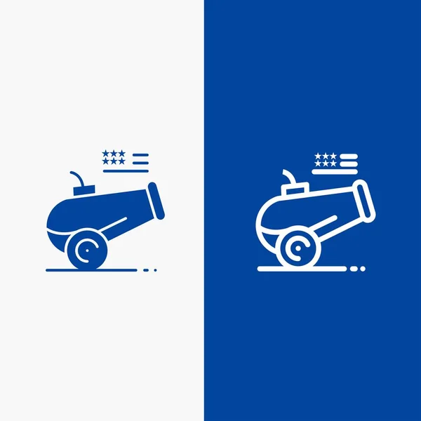 Big Gun, Cannon, Howitzer, Mortar Line και Glyph Solid icon Blue — Διανυσματικό Αρχείο