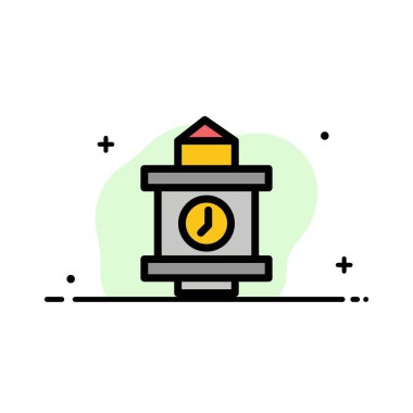 Tren, Zaman, İstasyon İş Düz Hat Dolu Simge Vektör Bann