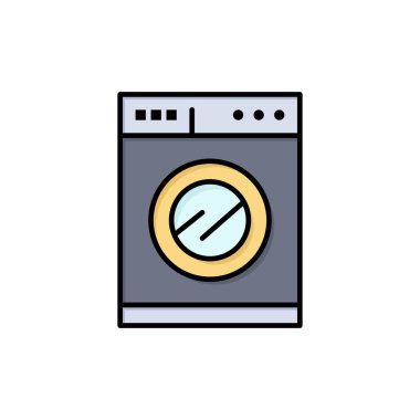 Mutfak, makine, yıkama düz renk simgesi. Vektör simgesi afiş T
