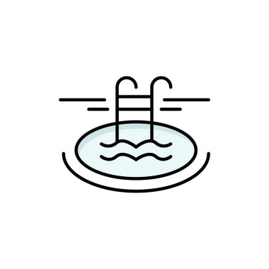 Yüzme, havuz, otel, düz renk simgesi hizmet vermektedir. Vektör simgesi bann