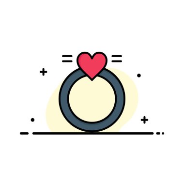 Yüzük, Evlilik, Aşk, Düğün İş Düz Hat Dolu Simge Ve