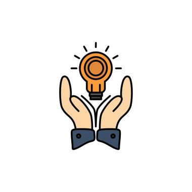 Çözüm, ampul, Iş, el, fikir, pazarlama düz renk simgesi