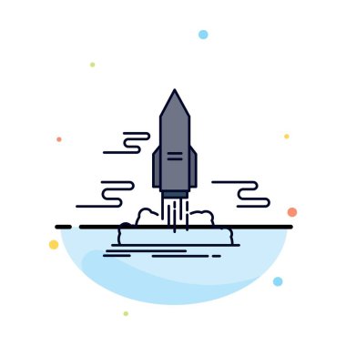 Fırlatma, yayınlama, uygulama, mekik, uzay düz renk simge vektör