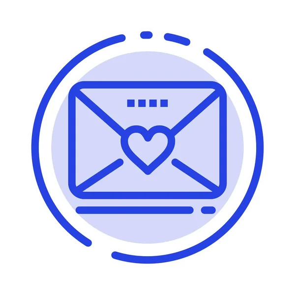 SMS, Liebe, Hochzeit, Herz blau gestrichelte Linie Symbol — Stockvektor