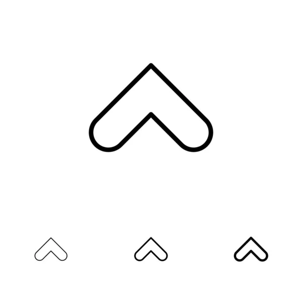 Flèche, Flèches, En haut, Signe Ensemble d'icônes en gras et mince ligne noire — Image vectorielle