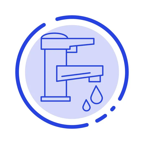 Agua del grifo, mano, grifo, agua, grifo, gota azul punteado línea — Vector de stock