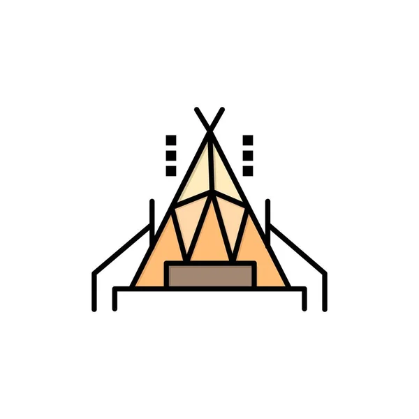 Acampamento, Tenda, Camping Flat Color Icon. Modelo de banner de ícone de vetor — Vetor de Stock