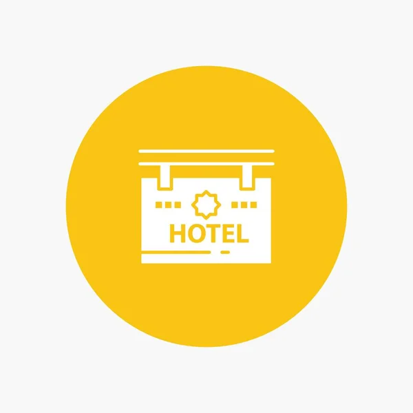 Hotel, Assine, Tabuleiro, Localização ícone de glifo branco — Vetor de Stock