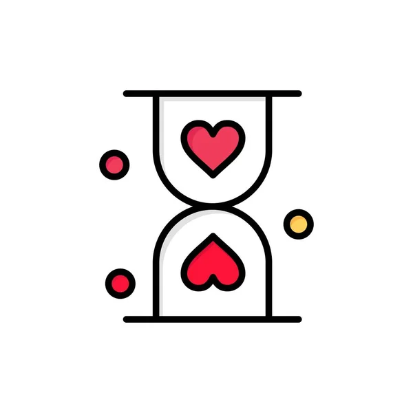 Heart, Hourglass, Glass, Hour, Waiting  Flat Color Icon. Vector — Stock Vector