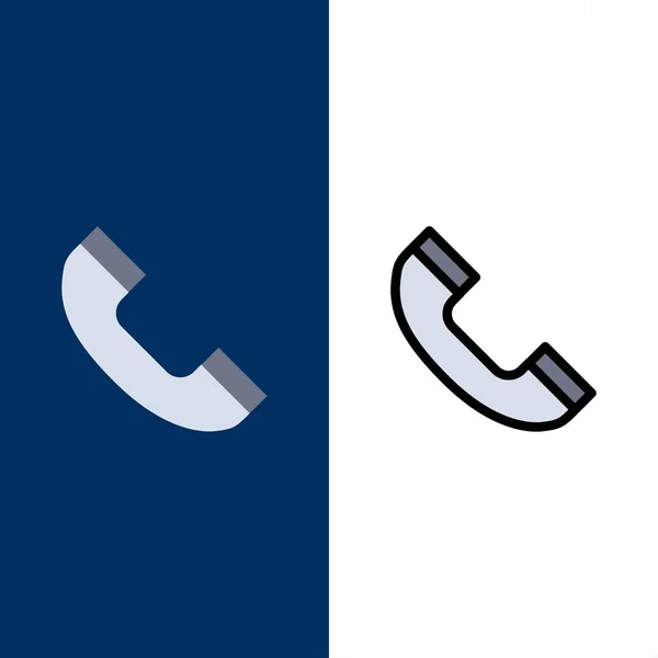 Anrufen, telefonieren, telefonieren. flaches und liniengefülltes Icon set vec — Stockvektor