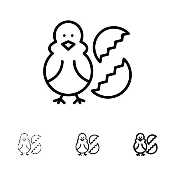 Ei, Huhn, Ostern, Baby, glücklich fett und dünne schwarze Linie Symbol — Stockvektor