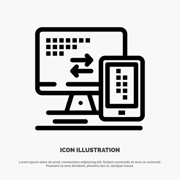 Ordinateur, Moniteur, Mobile, Icône de ligne de vecteur cellulaire — Image vectorielle