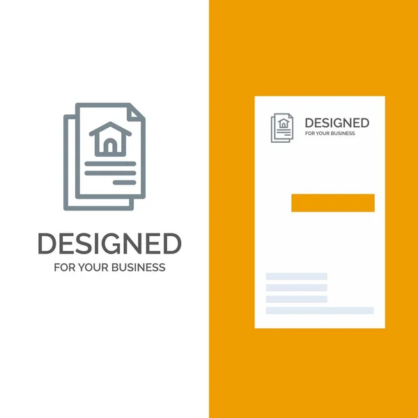 File, Document, House Grey Logo Design and Business Card Templat — Stock Vector