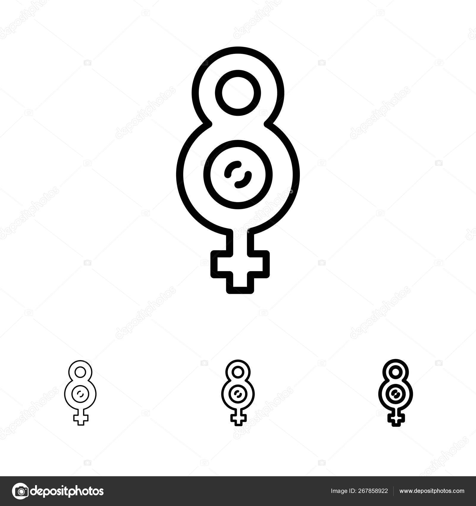 Acht, 8, Symbol, weibliche fett und dünne schwarze Linie IconSet Stock