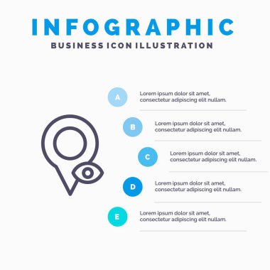 5 adımlı göz, konum, harita, işaretçi çizgisi simgesi 5 adımda sunu 