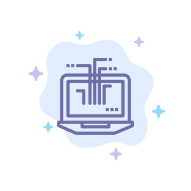 Bilgisayar, ağ, dizüstü bilgisayar, soyut bulutta donanım mavi simgesi 