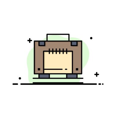 Otel, Çanta, Bavul, Bagaj İş Düz Hat Dolu Simge Ve