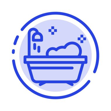 Banyo, Temiz, Duş Mavi Noktalı Çizgi Hattı Simgesi