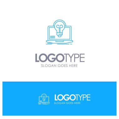 Ampul, Başarı, Laptop, Ekran, Dosya Mavi anahat Logo yeri ile
