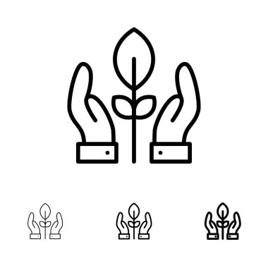 Koruma, Bitki, El, Enerji Kalın ve ince siyah çizgi simgesi 