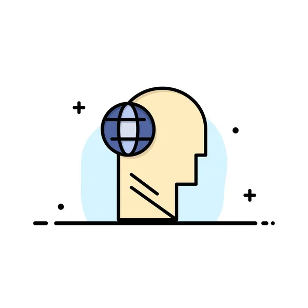 Wirtschaft, Globus, Kopf, Geist, denken Business-Logo-Vorlage. flach — Stockvektor