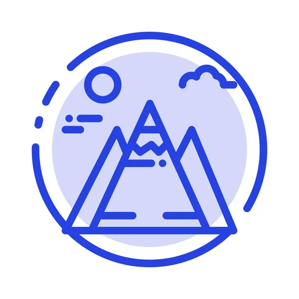 Paisaje, Montaña, Sol Azul Línea punteada Icono — Vector de stock