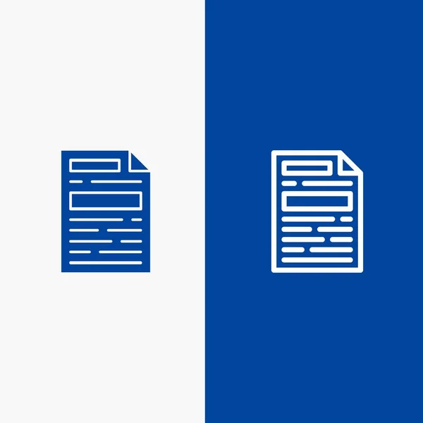 Fichier, Document, Ligne de conception et Glyphe Icône solide Bannière bleue Lin — Image vectorielle