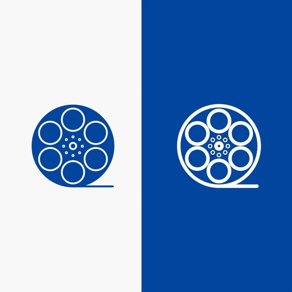 Filme, Theaterstücke, Video, American Line und Glyph solid icon blue ban — Stockvektor