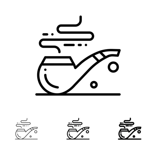 Dýmka, kouř, St. Patrick, trubka s tučným písmem a tenká černá čára sada ikon — Stockový vektor