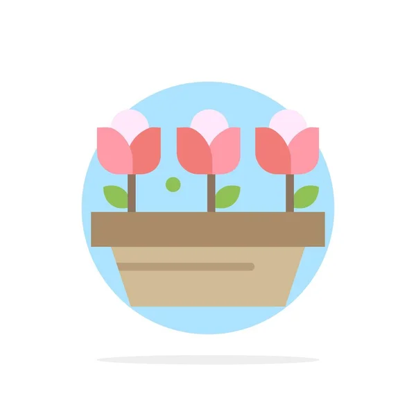 花,成長,植物,春の抽象サークル背景フラット — ストックベクタ