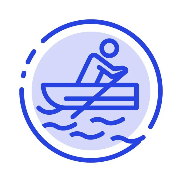 Boat, Rowing, Training, Water Blue Dotted Line Line Icon — Stock Vector