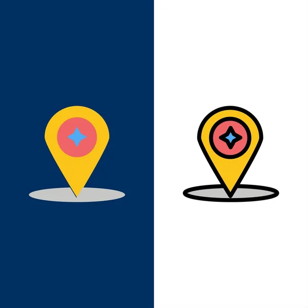 Kaart, kompas, navigatie, locatie iconen. Vlak en lijn gevuld — Stockvector