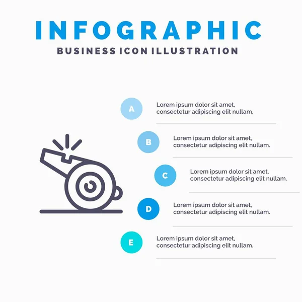Coach, Árbitro, Deporte, Silbato icono de la línea con 5 pasos presentati — Vector de stock