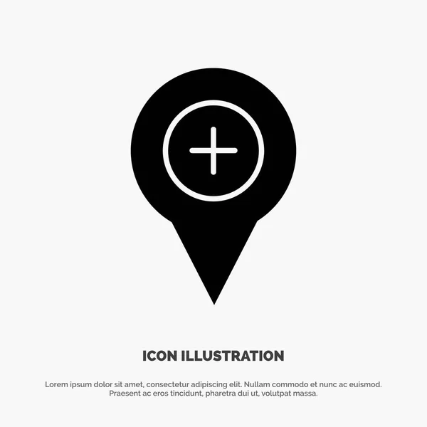 Ubicación, Mapa, Navegación, Pin, Plus solid Glyph Icon vector — Vector de stock