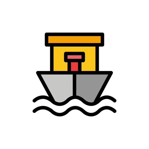 Ship, Beach, Boat, Summer  Flat Color Icon. Vector icon banner T — Stock Vector